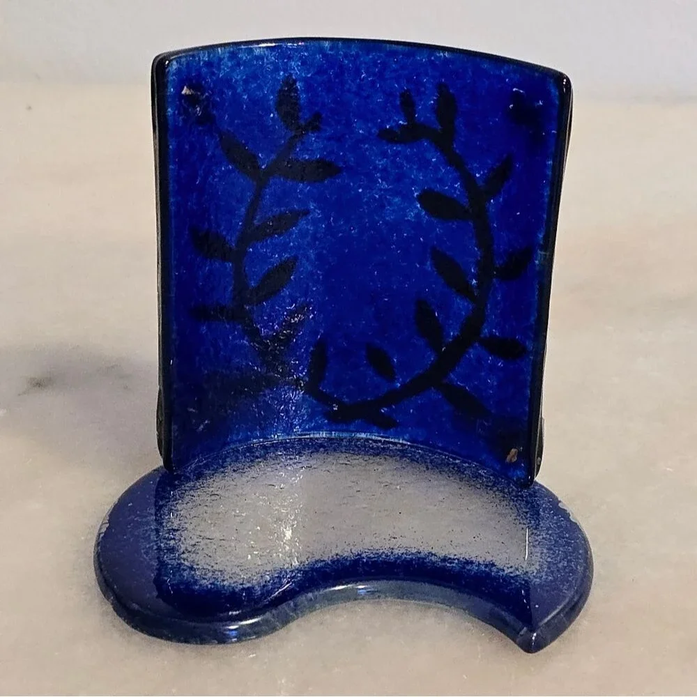 Mixaha Fused Glass Artistic Handmade Cobalt blue Candle Holder Greece
